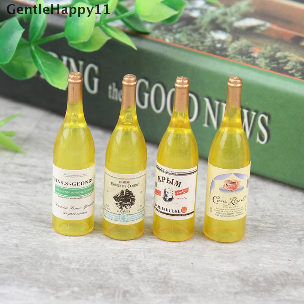 Gentlehappy 4pcs / Set Mainan Miniatur Botol Wine Merah Aksen Hollow Untuk Aksesoris Rumah Boneka