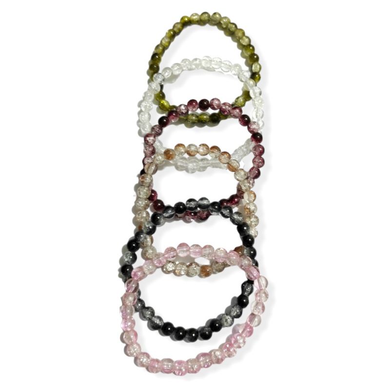 Gelang Elastis Cracked Crystal Beads Elastic Bracelet Batu Kaca Pecah