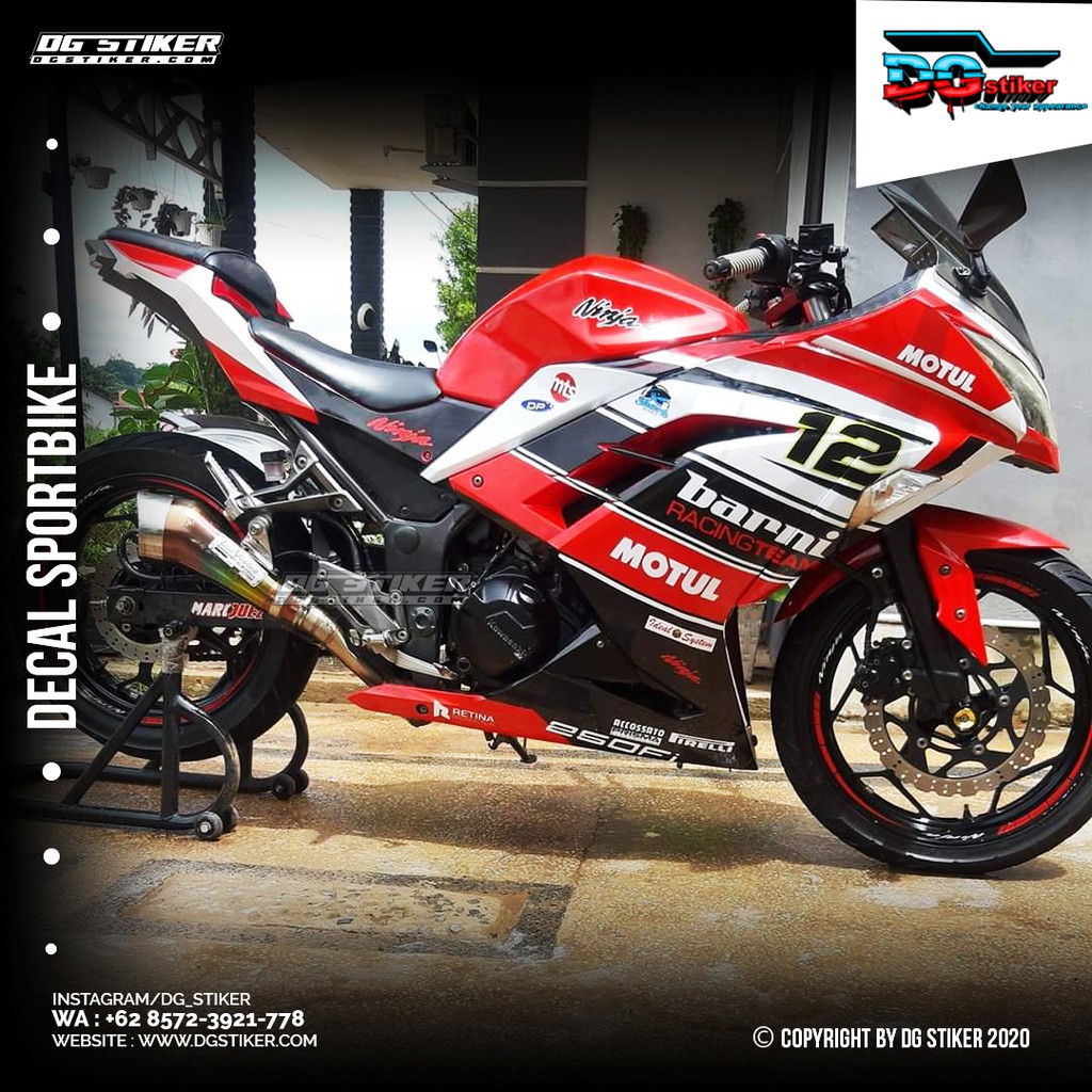 Decal Sticker ninja 250 fi putih merah barni DG Stiker