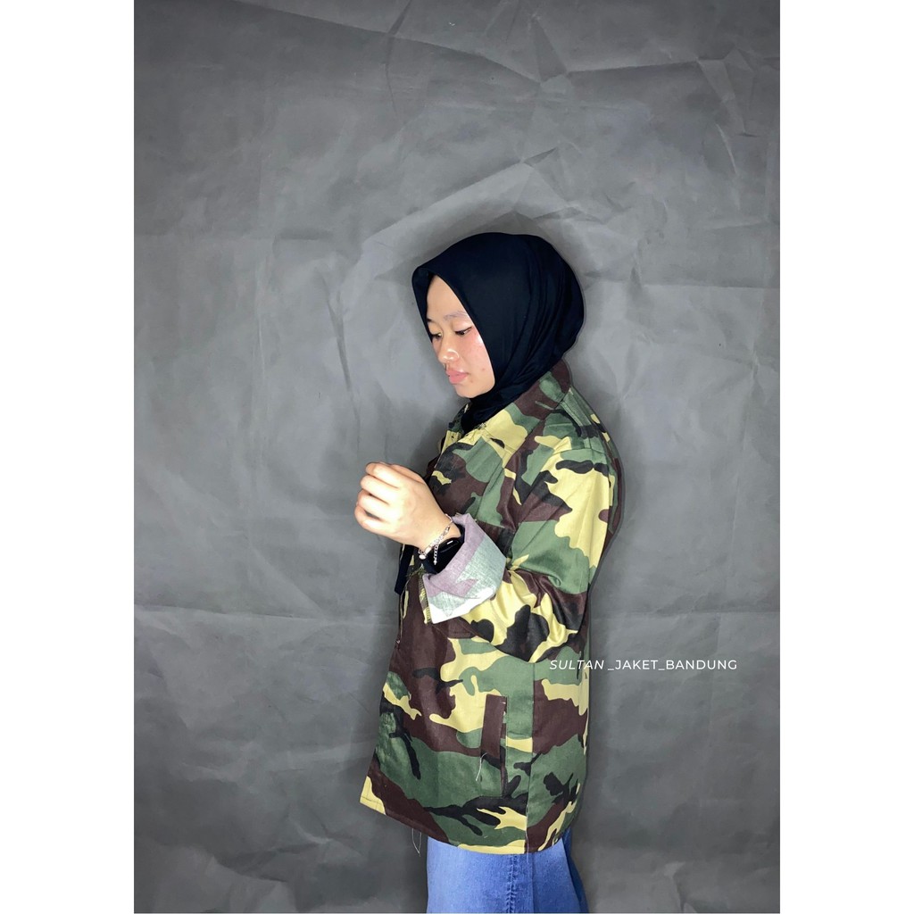 Jaket Semi Parka Loreng II Trucker Loreng Wanita II Jaket Gunung ModelTerbaru