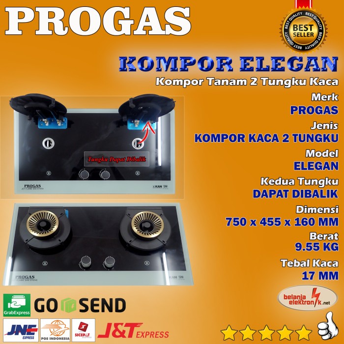 Kompor Progas Tanam 2 Tungku Kaca Elegan _Art