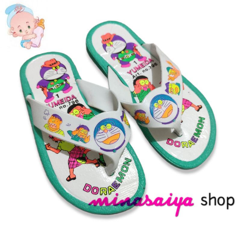 YUMEIDA Sandal Sendal Jepit Karet Bayi Anak Cewek dan Cowok Motif Doraemon