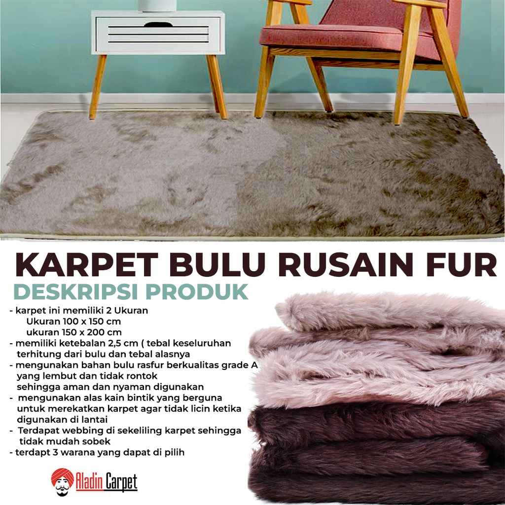 Karpet Lantai Bulu Korea Lembut Besar Rusian fur Kualitas Premium 200cm X 150cm