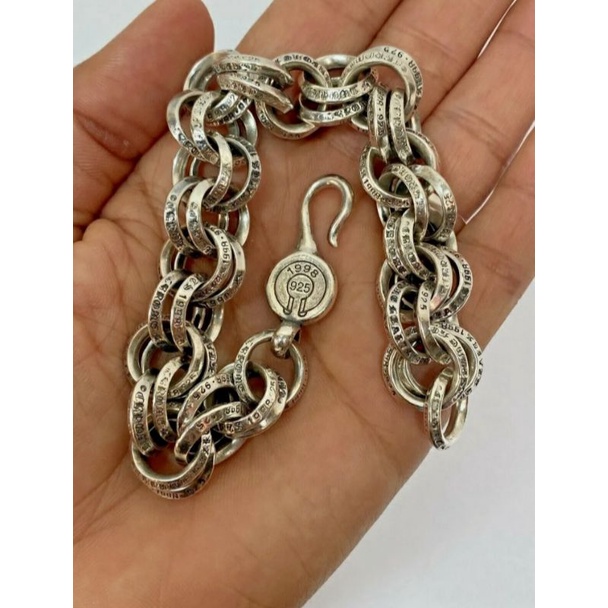 HYPER SALE BNWT Kerajinan Handmade Gelang Chrome Hearts CH Double B Link S925 Polished Mature Unisex