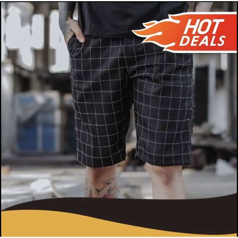 Celana Pendek Pria Polos Kotak2 Boxer pria wanita Celana Tartan Pendek Hitam Celana tidur Motif