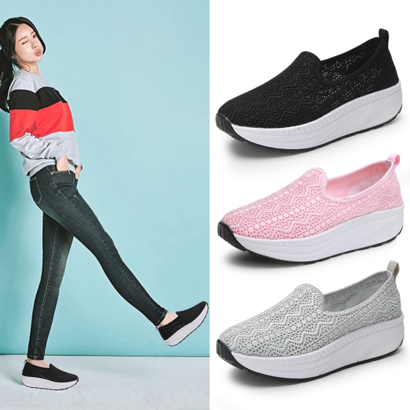 【COD】Sepatu Wanita Sepatu bersih Slip on wanita Sepatu flat Sepatu datar kualitas tinggi lembut nyaman sepatu santai wanita sepatu rajut wanita