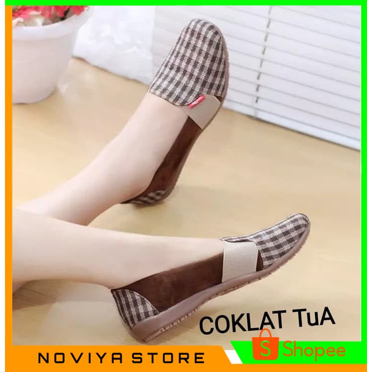 Vahn SUKI Sepatu Flat Shoes Kerja Wanita Casual Santai Hitam Abu FMD05