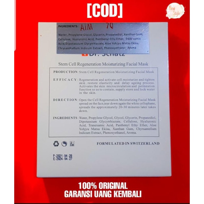 [COD] DR SCHATZ STEM CELL MASK ORIGINAL 100% ADA STIKER SILVER (1 BOX ISI 5 PCS)
