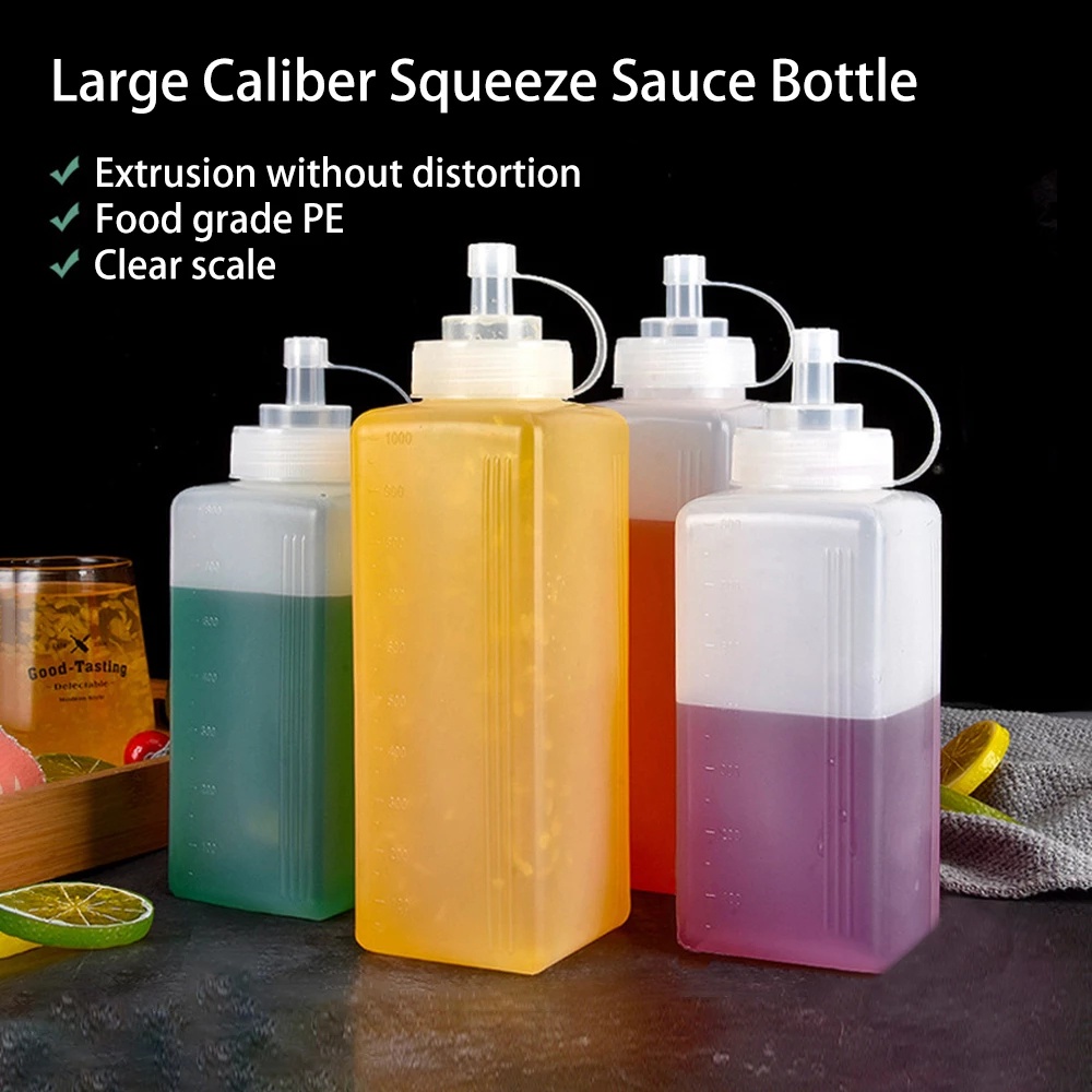 800/1000ML Squeeze Condiment Bottle with Lid / Honey Salad Condiment Dispenser / Large Caliber Seasoning Bottle