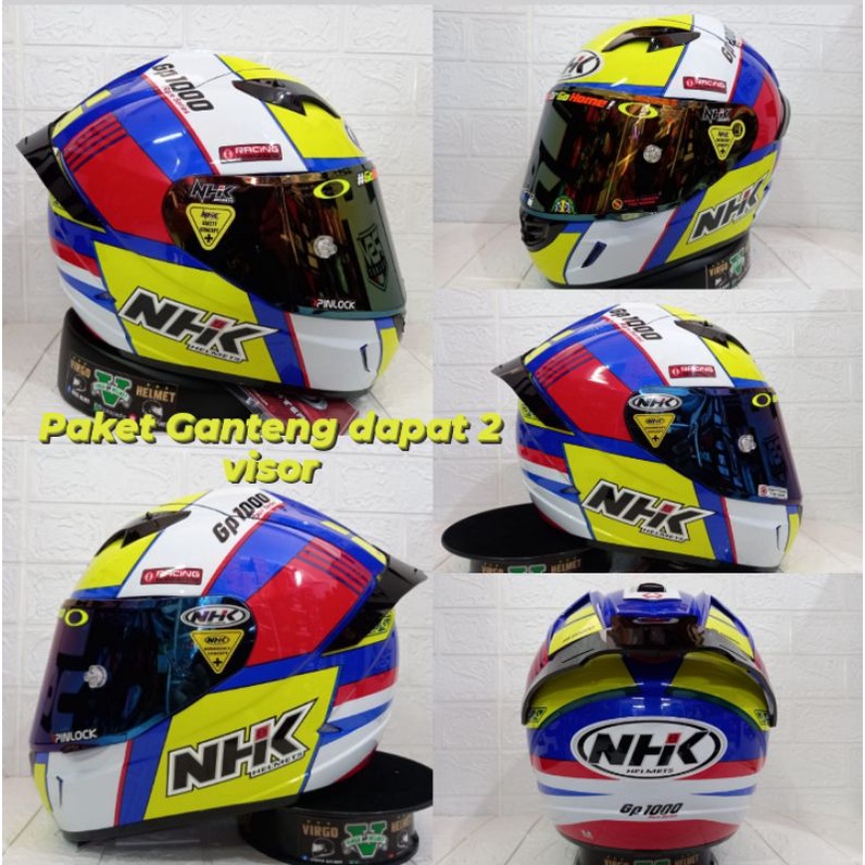 NHK Helm GP1000 SXR Blue Aqso Yellow Paket Ganteng SNI DOT (ongkir termurah 2kg)