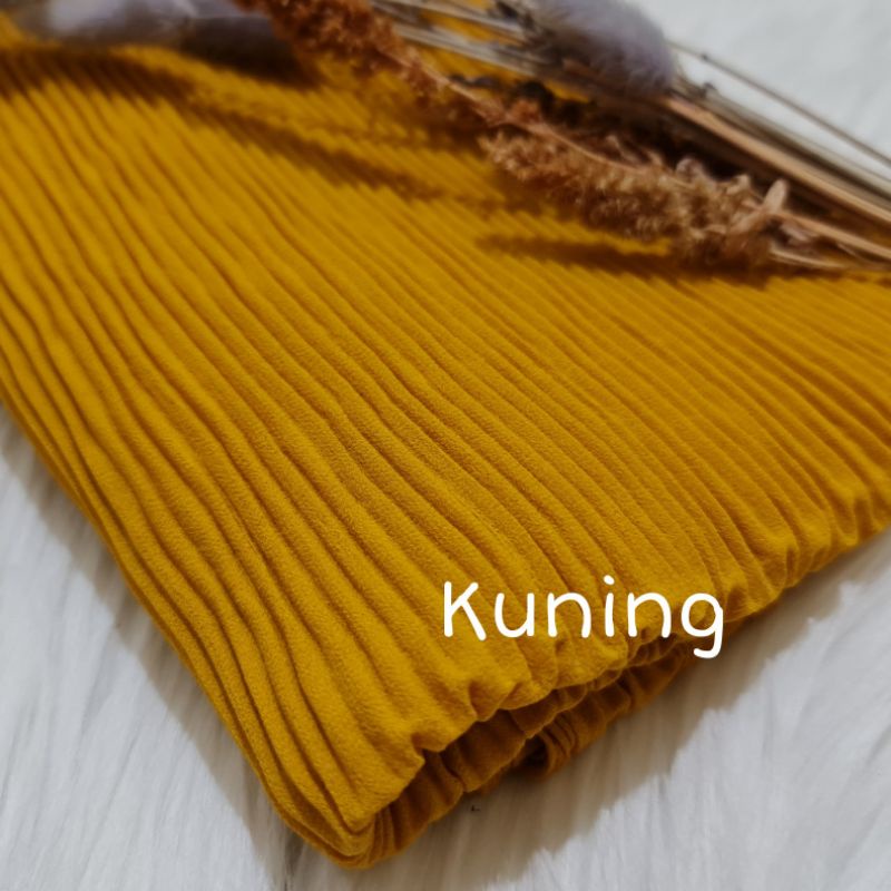 Pashmina Plisket Lidi Full Premium 180X75 CM By Milanda Mode-Kuning