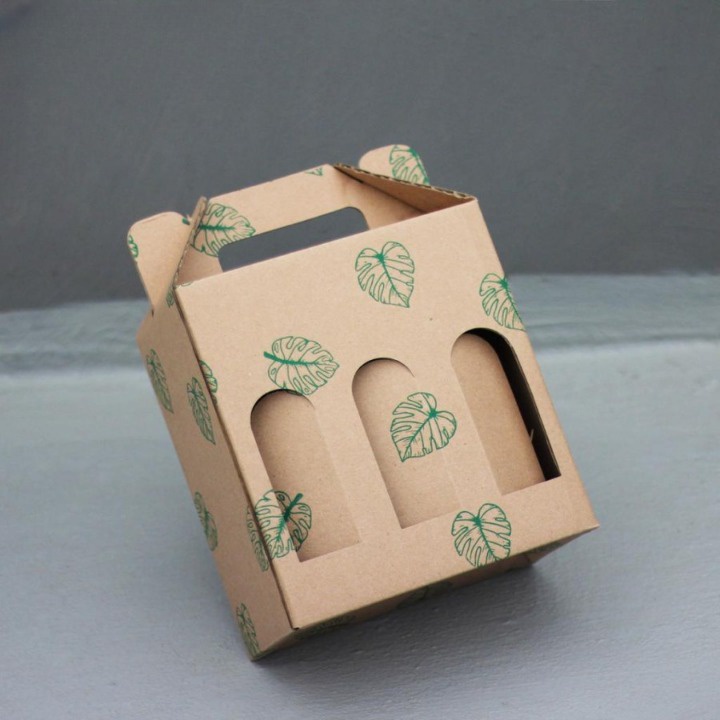

Box Jinjing isi 6 Botol Minuman 250 ml Motif Coklat Daun Kardus Die Cut Tenteng Isi 10 Pcs Packaging Hampers