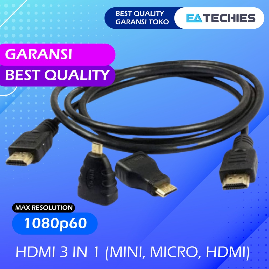 KABEL HDMI 3 IN 1 / KABEL HDMI 3IN1 (HDMI + MINI HDMI + MICRO HDMI) KAMERA LAPTOP TABLET NOTEBOOK MONITOR