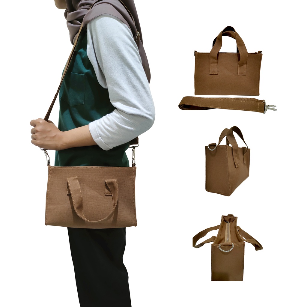 Slingbag Kanvas Wanita 22x14x9cm Sling Bag Bisa Jadi Hand Bag