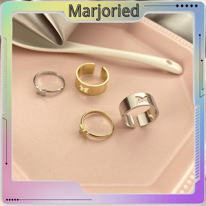 2pcs / Set Cincin Desain Kupu-Kupu Hollow Gaya Retro Untuk Pasangan-MJD