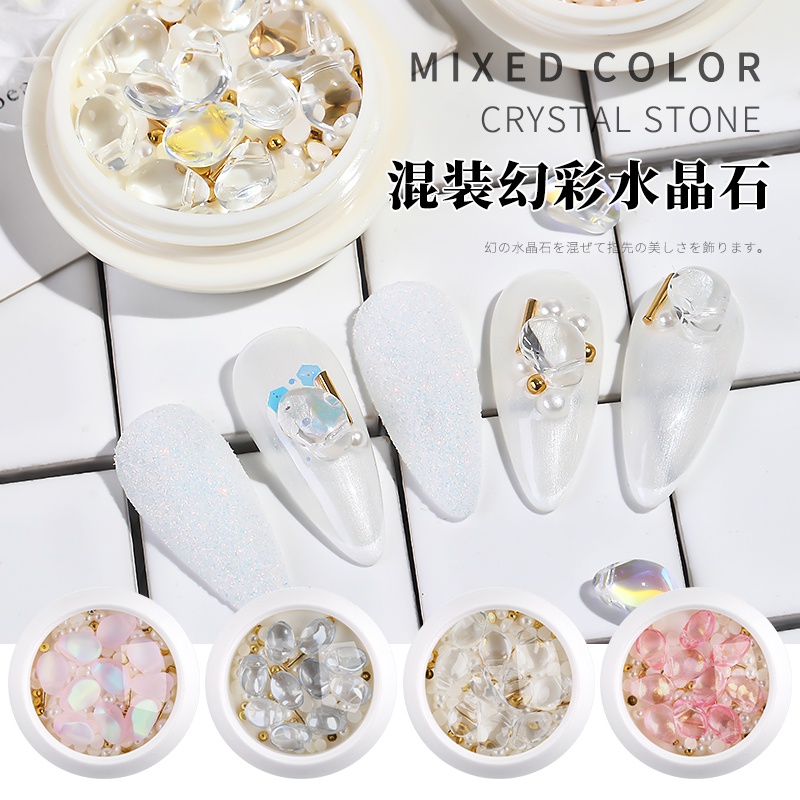 Pretty  hiasan crystal clear white mix shape / acc white pearl hiasan kuku charm nail wheel