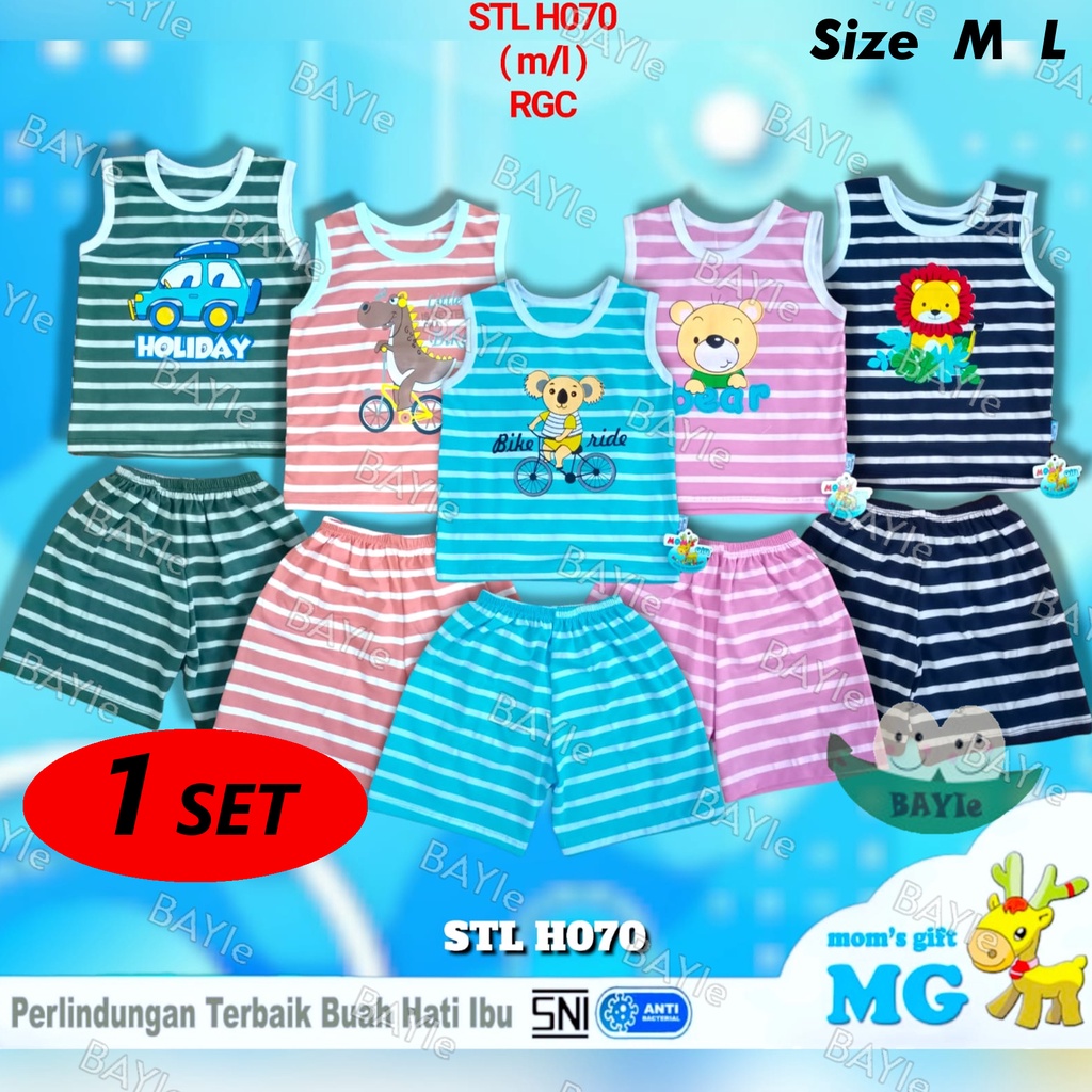 BAYIe - Setelan Singlet/Kutung Anak/Bayi SALUR SABLON H070 MOM'S GIFT SNI Bahan Katun Spandex Size M L