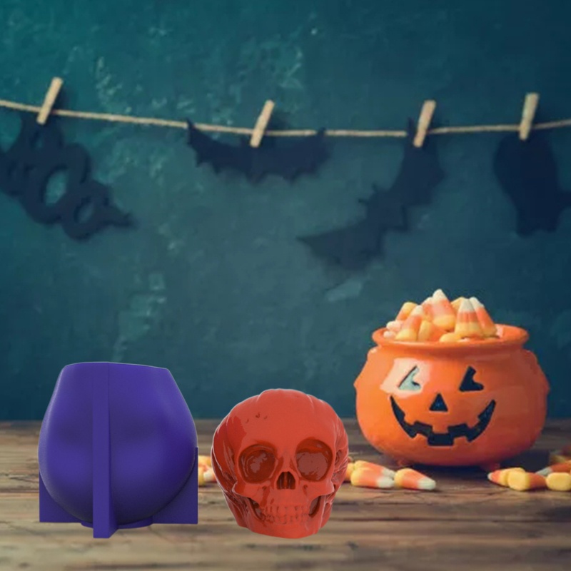 SIY  Halloween Pumpkin Shape Skull Head Candle Epoxy Resin Mold Aromatherapy Plaster Silicone Mould DIY Crafts Soap Home Party Decorations Casting Tools