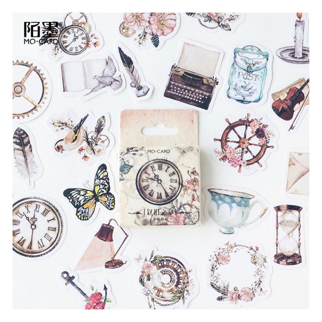 

Sticker Deco Box Vintage 45pcs | Sticker Planner DIY Scrapbook | Stiker Vintage | Stiker Lucu