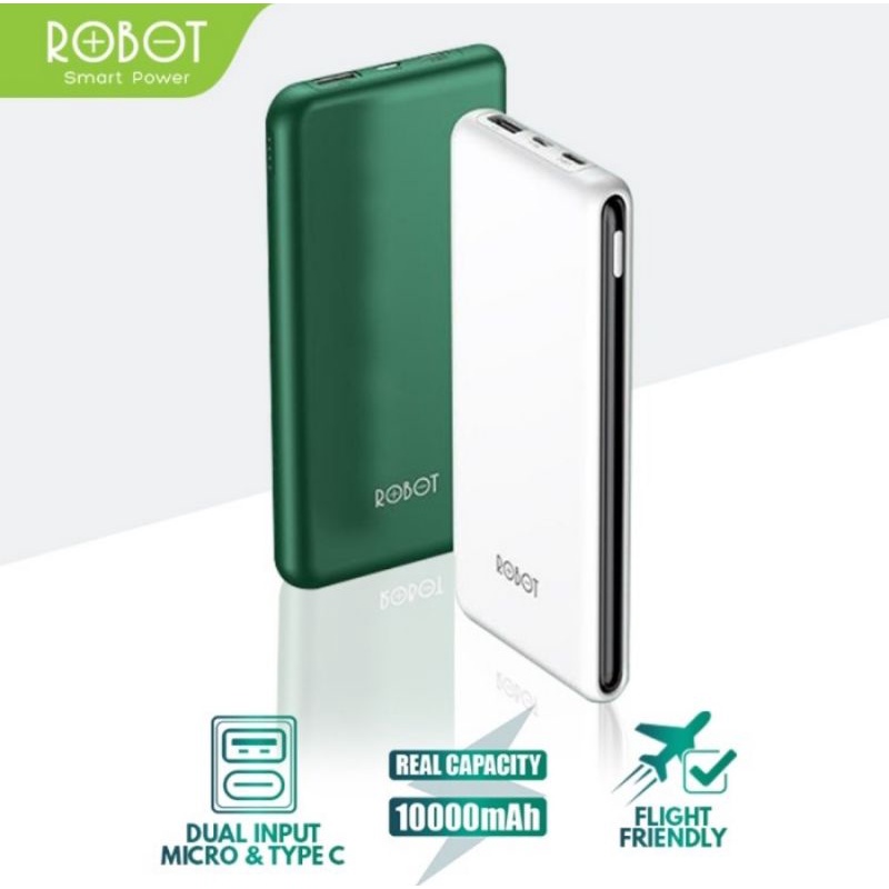 PowerBank ROBOT 10000mAh RT180 Dual Input Port Type C &amp; Micro USB - Hijau