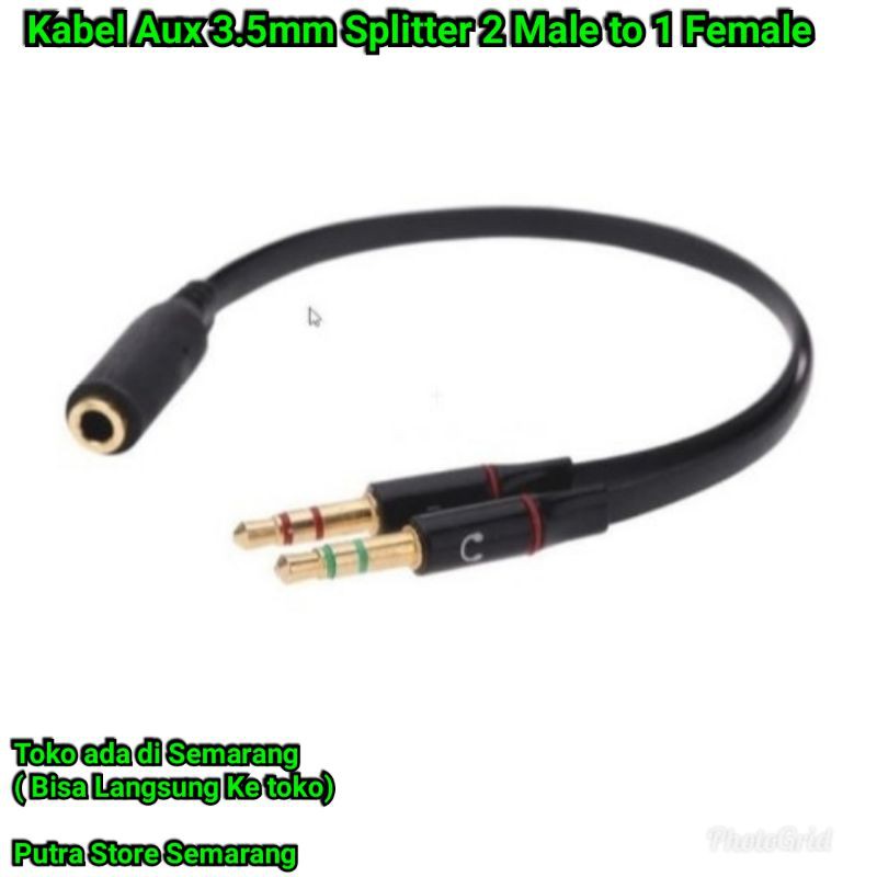 Kabel Audio Aux 3.5mm Splitter 2 Male to 1 Femal ( Input 2 aux output 1 Female )