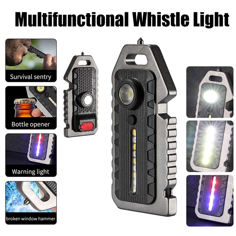 1 Set Lampu Senter LED COB 3 Mode Bentuk Palu Mini USB Rechargeable + Peluit + Kabel Data