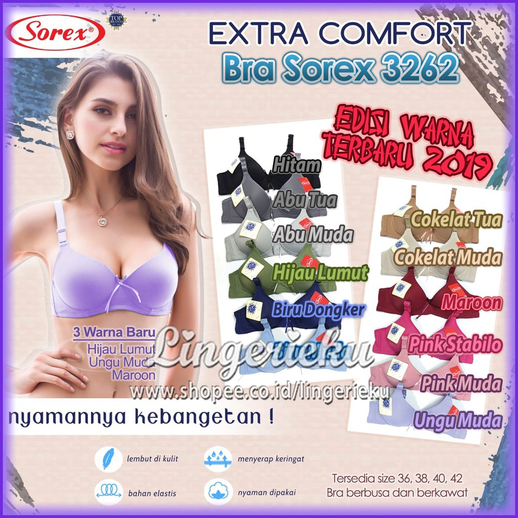 Sorex 3262 BH Bra Wanita Extra Comfort Berkawat Kait 3 Busa Tipis Cup Besar