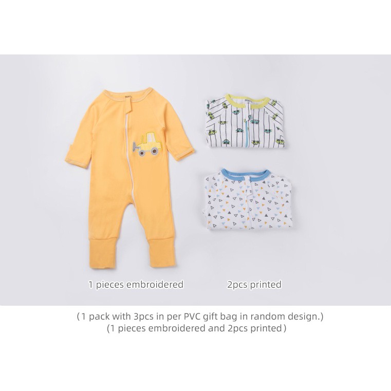 Premium Sleepsuit Bayi Laki Laki Resleting Buka Tutup isi 3 P068