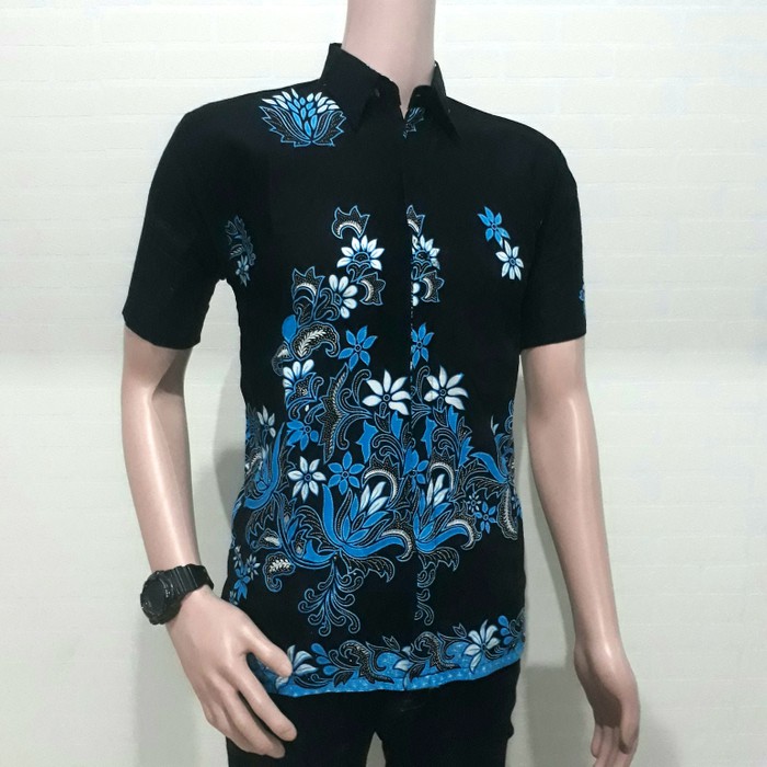 kemeja batik pria blok wahana biru | BATIK PEKALONGAN - Hitam- M