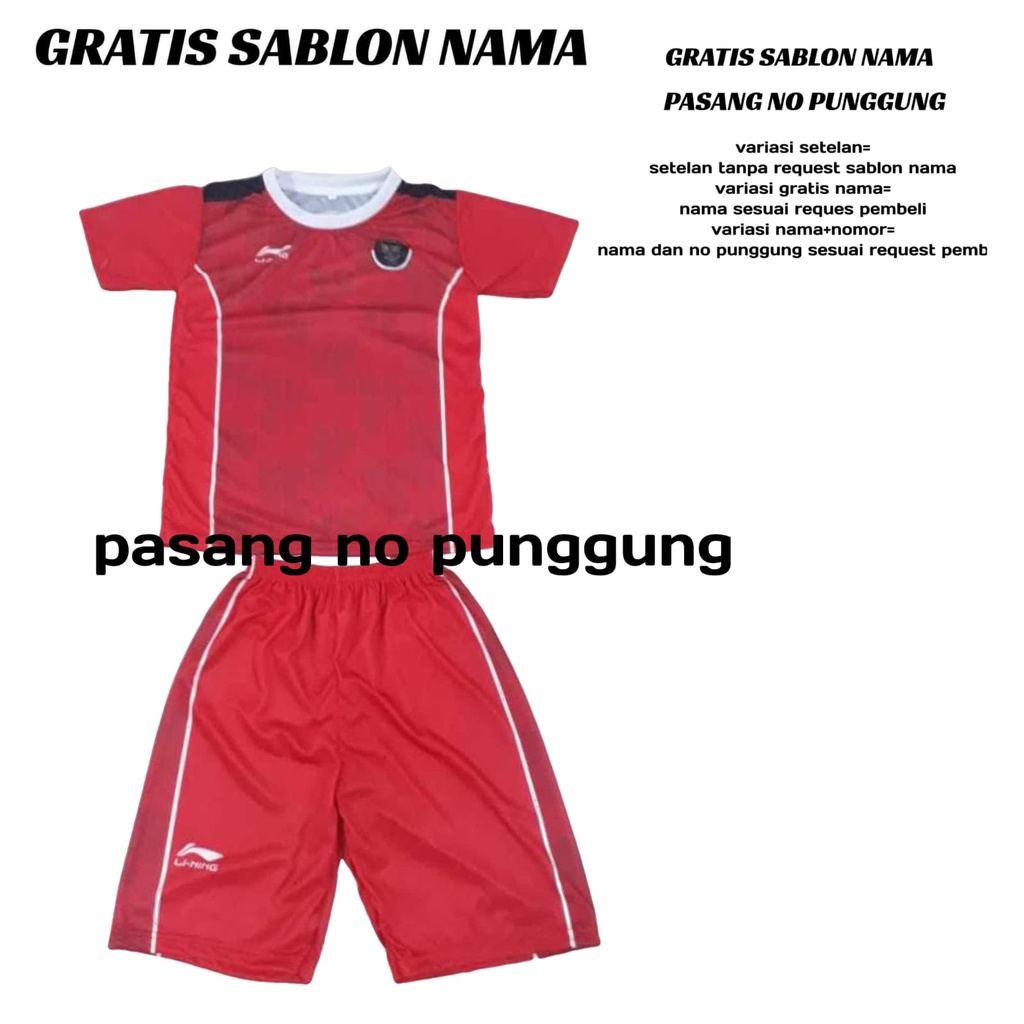 stelan baju kaos volli baju futsal stelan badminton anak murah size 9-12thn