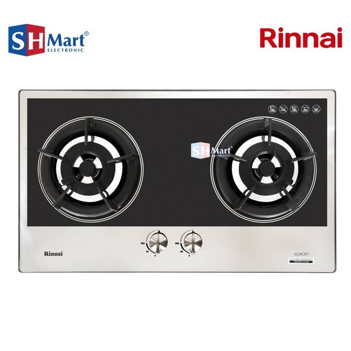 RINNAI KOMPOR GAS TANAM 2 TUNGKU MIRROR BLACK RB-2GHC.MB (MEDAN)