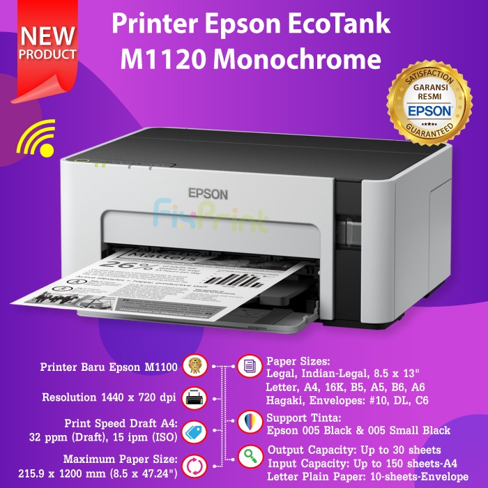 Printer Epson M1120 Print Mono WiFi A4 InkTank Tinta 005 Garansi