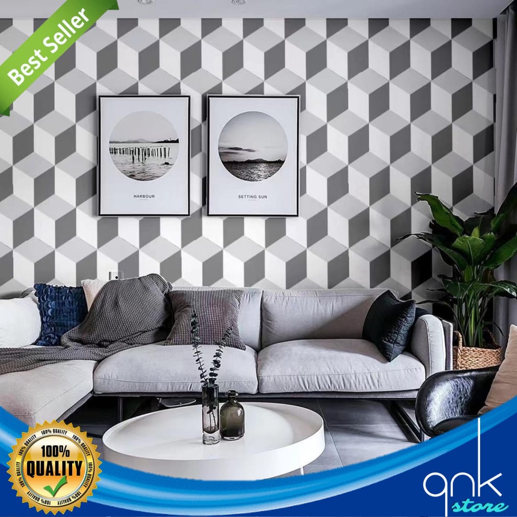 Wallpaper Dinding Motif 3D Kubus 45cm X 5m 3D Kubus Grey Wallpaper Sticker 3D Kubus Wallstiker Wallpaper Sticker Wallsticker