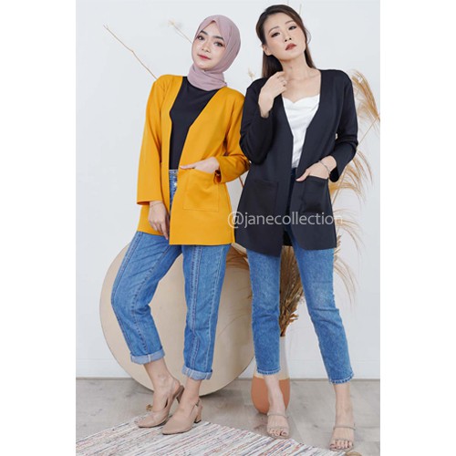 JANE COLLECTION || Outerwear Blazer Wanita Scuba XL Vina Blazer Hitam Wanita Formal Putih LD100