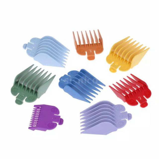 Sepatu warna warni (set 8 pcs warna warni) guard comb alas cliper potong rambut buat wahl supertaper