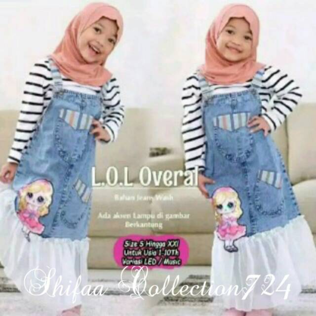 Baju Jeans Over all anak&quot; Boneka LED Bahan Soft Jeans 6 Ons ukuran 6 (OVa)