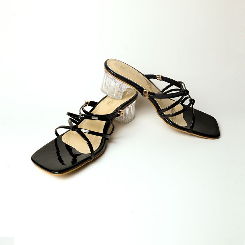 Sandal Wanita Big Size 41-45 Makazi Kaca / Heels Slop Kaca Cewek Feminim Pesta Hitam Ukuran Jumbo, 44