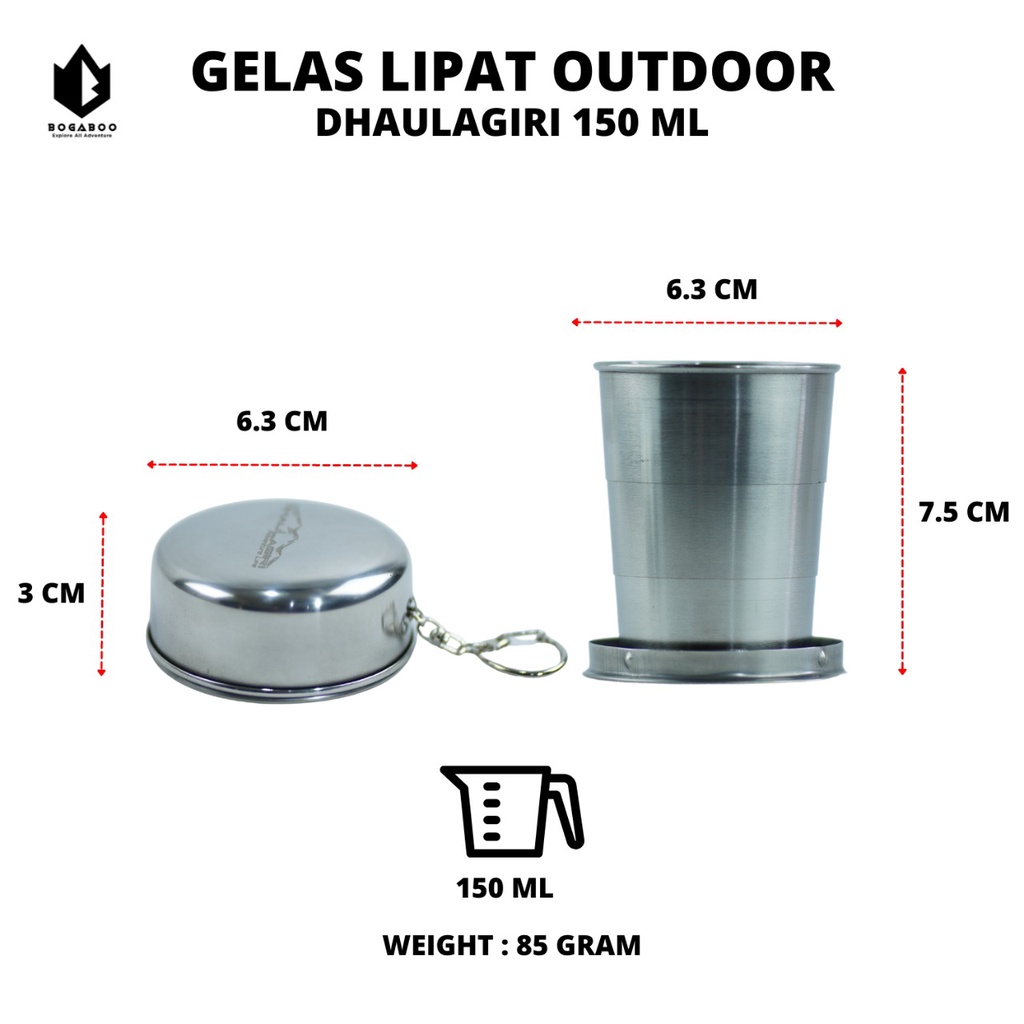 Gelas Lipat Ukuran 150 ml - Gelas Lipat Dhaulagiri - Gelas Stainlis - gelas outdoor - gelas hiking - folding glass