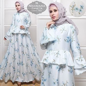 Baju dress Maxi Maxmara Zaneta Blue TL maxi muslim wanita maxmara blue murah