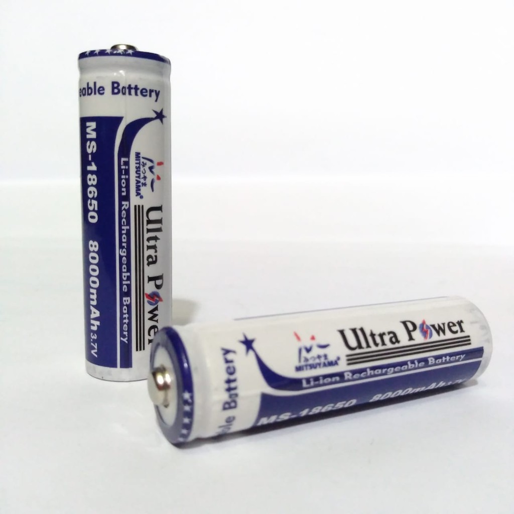 Paket 2 baterai Mitsuyama 18650 8000mAh Recahargeable Free Case