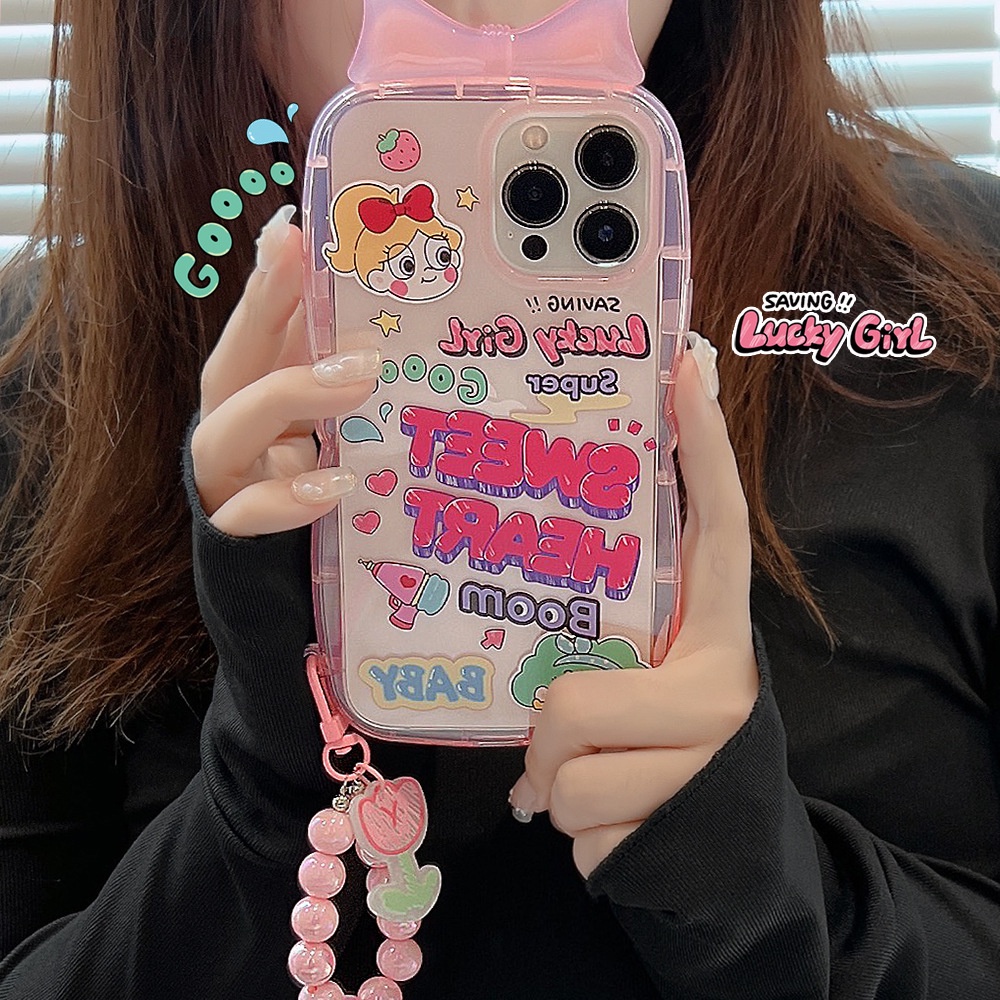 Ins Casing iPhone 14 14pro 14max 14prm 13 13pro 13prm 11 7Plus 8Plus Xr XS Max 12pro Max Motif Pink