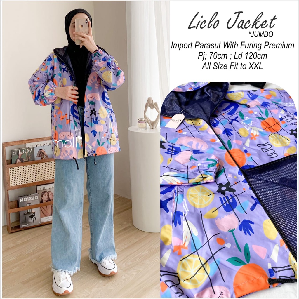 PARASUT JACKET IMPORT MOTIF SUPER GEMES ~ BAHAN PARASUT PREMIUM WITH FURING ~ LICLO JACKET JUMBO ORI