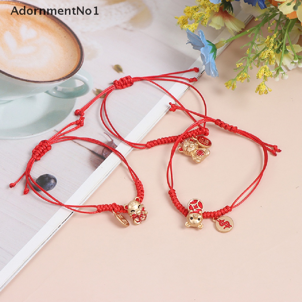 (AdornmentNo1) 2022 Gelang Tangan Tali Merah Handmade Aksen Liontin Macan Untuk Tahun Baru Cina / Imlek