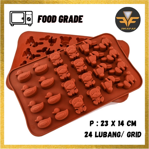 Cetakan Coklat Bebek Beruang Anjing 24 Grid Silicone Baking Chocolate Molds Cetakan Coklat Jelly Pudding Es Batu Silicone