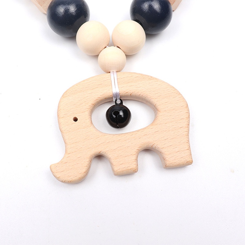 Mary 3pcs / Set Mainan Teether / Rattle Bentuk Gajah Bahan Kayu Untuk Aksesoris Stroller Bayi Nursi