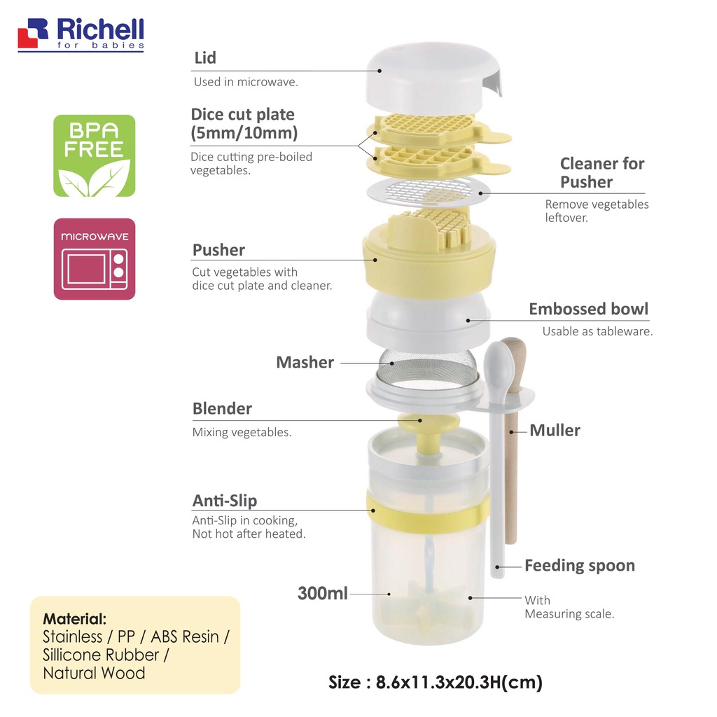 99204 Richell Baby Time Saver Easy Weaning Food Maker - baby Food Masher Food Processor