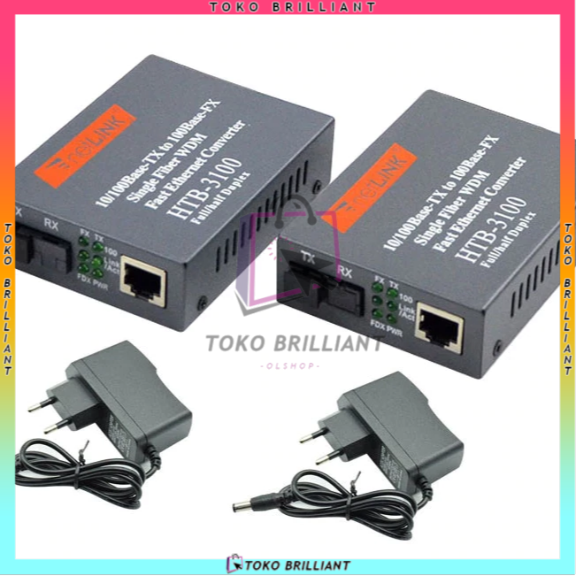 HTB-3100 Media Konverter Fiber Optik Single Mode dengan 5V 2A EU adaptor [Bayar ditempat]-2
