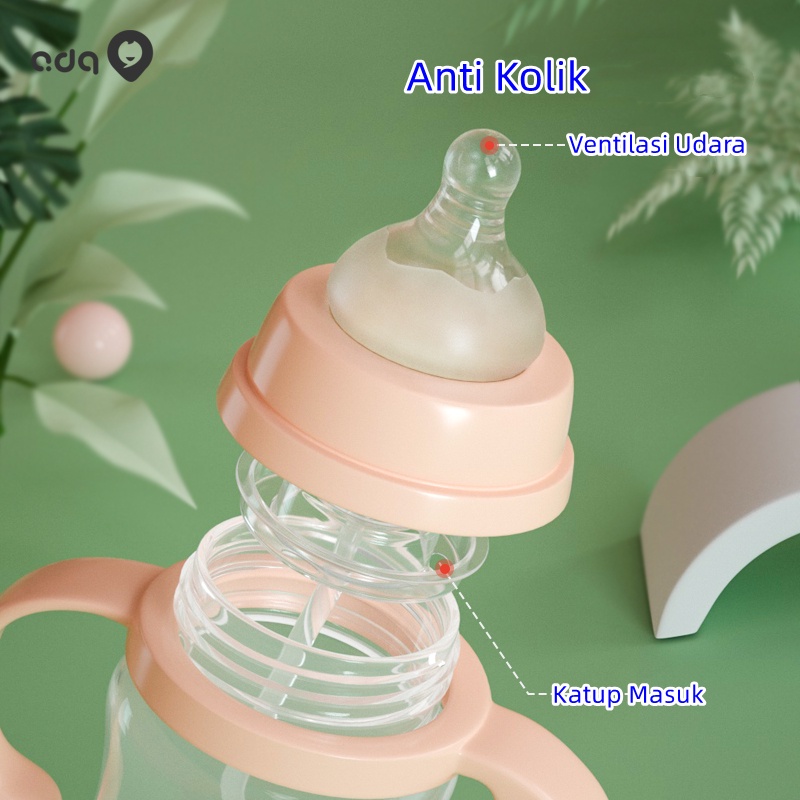 Botol Susu Bayi Wide Neck Botol Minum Anak 2 IN 1 Dot+Straw PP Anti Kolik BPA Free 240ml 300ml BB02