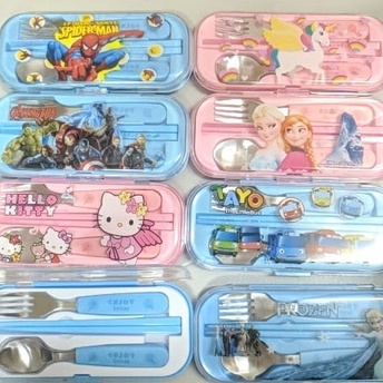 Sendok Set Sendok Garpu Sumpit Anak Karakter Hello Kitty dkk Peralatan Makan Table Ware