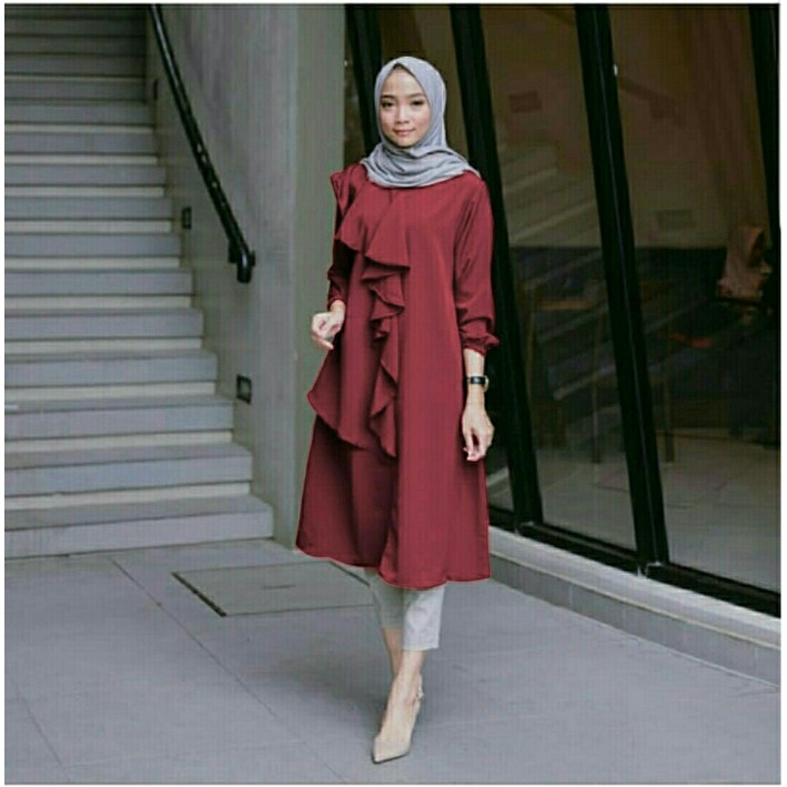 Premium-Busana Muslim-Fashion muslim Tunik alqi atasan muslim warna marun dusty dan hijau